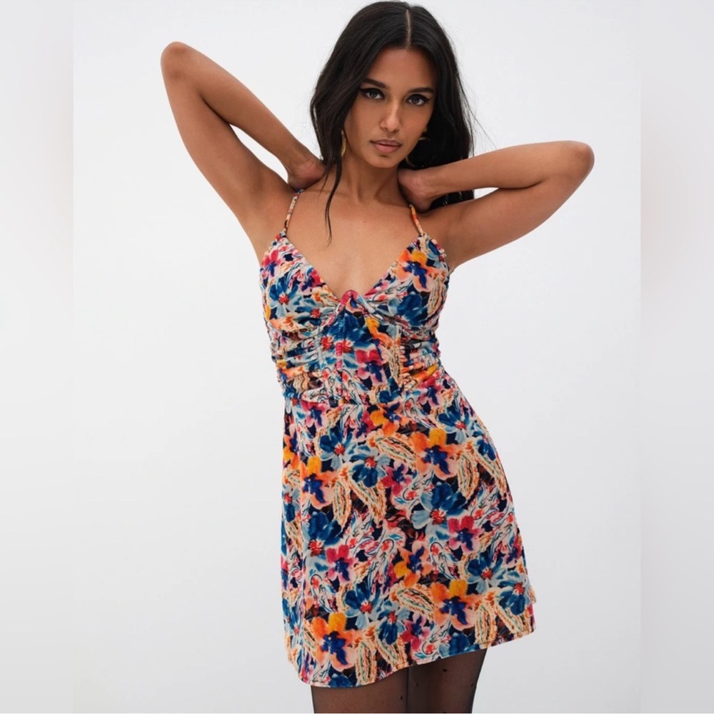 NWT 🔥 For Love And Lemons Brooklyn Pink and Blue velour Mini Dress